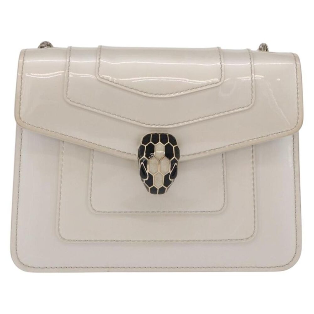 Bvlgari Serpenti Forever Patent White Patent_Leather Shoulder Bag Bag